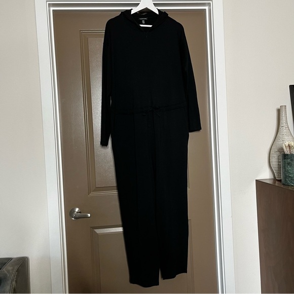 Eileen Fisher Cozy Brushed Terry Hooded Jumpsuit Black - Picture 6 of 14